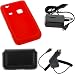 GTMax Red Soft Skin Rubber Silicone Case+ Black Horizontal Leather Case w/ Belt Clip + Car Charger +