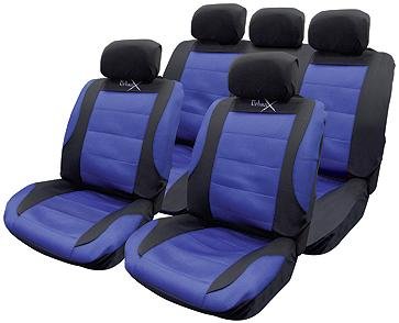 14pce Racing Mesh Universal Car Seat Covers - Black/Blue
