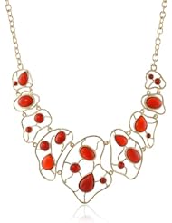 Yellow Bronze Red Agate Necklace, 17"