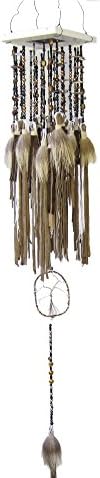 Tassel Mobile Boho Beads Wire Tree of Life Moose Hide OOAK Ceiling Decor (Neutral Tones) Handmade