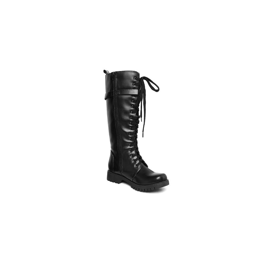 volatile black strap combat boots