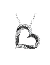 White and Black Diamond Heart Pendant Necklace 1/4 Carat (ctw) in Sterling Silver with Chain
