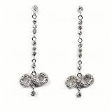 Sterling Silver Earrings with Clear CZ - Size: 39mm