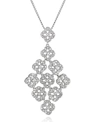 Sterling Silver Micro Pave Cubic Zirconia Rhodium Plated Drop Chain Pendant Necklace, 18"