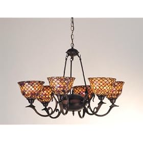 Meyda Tiffany 74043 6 Up Light Chandelier, Mahogany Bronze Finish with Amber/Burgundy