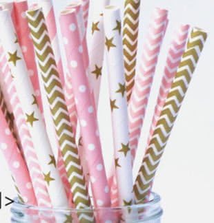 Gold and Pink Series Paper Drinking Straws-100 Count