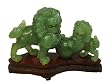 Genuine jade, hand carved fu dog with cub, fitted wood stand included