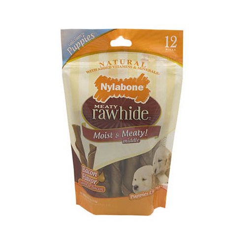 NYLABONE PRODUCTS NLP102M12W Bacon Rawhide Roll, 5-Inch, 12-Pack