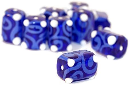 Blue White Gzhel Czech Glass Lampwork Handmade Beads Rectangle Tube Curl Beads 16mm x 10mm 2pc