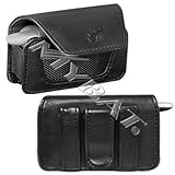 Executive Black Leather Nylon Horizontal Pouch Carry Case Belt Clip for Kyo ....