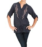 Timing Boho Floral Embroidered Tunic in Black