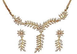 Romantic Gifts - Multi Color Cubic Zirconia Gold Plated Earring and Necklace Set (kns1429)