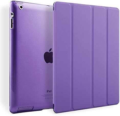 Lechely iPad 2/3/4 Case Fashion Four Fold Smart Stand Sleep / Wake Magnetic Flip PU Leather Hard Case for Apple iPad 2/3/4 Purple