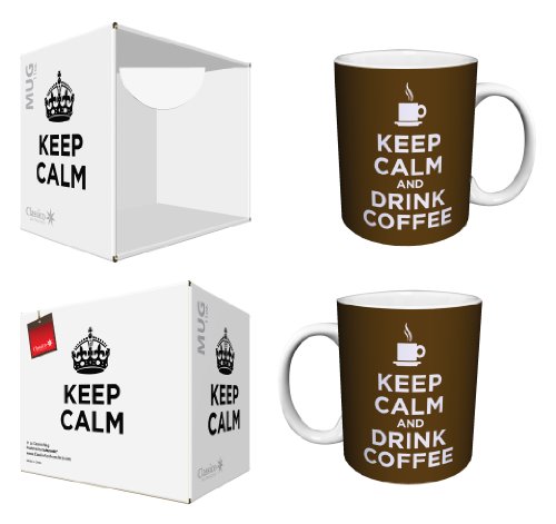 Keep Calm and Drink Coffee Brown Novelty Food Drink Office Humor Quote Ceramic Boxed Gift Coffee (Tea, Cocoa) 11 Oz. Mug