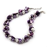 Exquisite Faux Pearl & Shell Composite Silver Tone Link Necklace (Purple & White)
