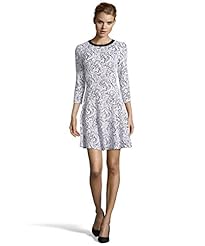 Faux-Leather/Knit Fit-and-Flare Jacquard 3/4 Sleeves  Dress