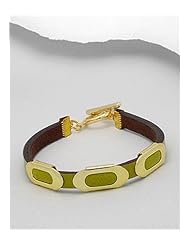Lawn Green Leather Bracelet In White Base