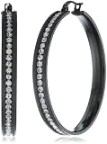 Stainless Steel Ion-Plated Black Simulated Diamonds with Glitter Edge Hoop Earrings