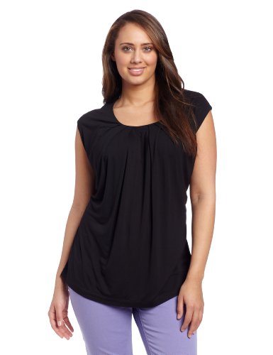 Jones New York Women's Plus-Size Extended Shoulder Pleat Neck Top, Jet Black, 2X at Amazon.com