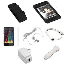 USB Data Cable + USB Car Charger + USB Home Charger + Black Rubber Silicone Skin Case + Elastic Armband + Clear Reusable LCD Screen Protector + White 3.5mm Stereo Headset for Apple Ipod Touch Itouch 8GB 16GB 32GB 2G 2nd Generation