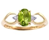 14K Yellow or White Gold Open-Sided Oval Gemstone and Diamond Anniversary Ring-Peridot-full, half sizes from 5-8.5
