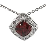 Sterling Silver Squared Pendant with Red Center Stone with Chain