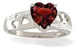 14K White Gold Genuine Heart Garnet and Diamond Ring