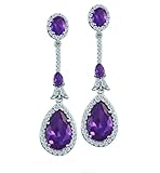 Bling Jewelry Bridal 6-carat Amethyst CZ Teardrop Silver-Plated Earrings