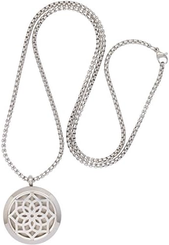 Aromatherapy Essential Oil Pendant Diffuser Necklace Hypo-Allergenic 316L Surgical Stainless Steel Locket Diffuser Jewelry (Silver)