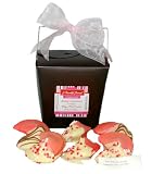 Gourmet Food : Belgian White Chocolate Dipped Valentines Fortune Cookies In Brown Container