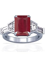 Platinum Emerald Cut Ruby Ring With Sidestones