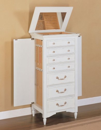 Powell Shabby Chic White Sand-through Jewelry Armoire
