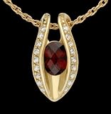 Fine 14k Gold Pendant with Garnet and Diamonds