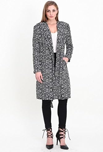 Spicy Mix Women's Haylee Extra Long Hooded Cotton Blend Waist Coat Black/White Leopard Large