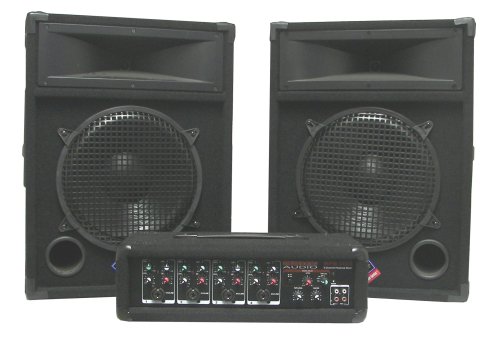 Nady MPM-4130 PA212 PA System with 4 Channel Powered Mixer and Two 12 Inch Speakers