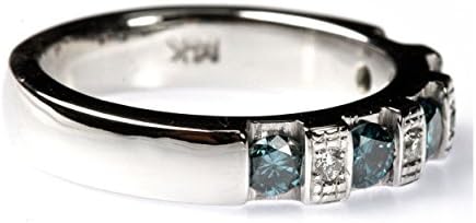0.3 cttw 14k White Gold Blue Diamond Wedding Band Bezel Setting Custom Handcrafted in USA (Sizes 4-11)