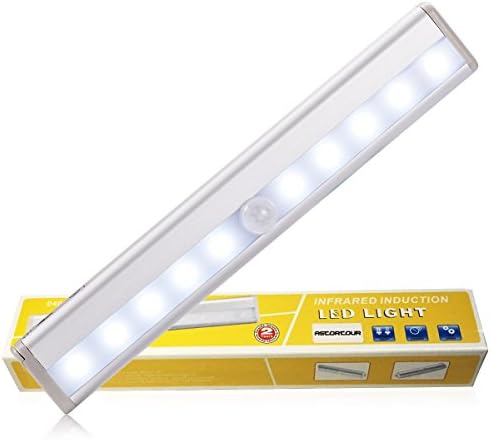 ASTORTOUR LED Wireless Motion Sensor Night Light Battery Operated - 10 LED with Magnetic Strip Stick On Anywhere Closet Cabinet Light (Pure White)