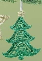 6" Whimsical Green Glitter Swirled Christmas Tree Ornament