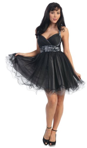 Short Cocktail Party Junior Prom Dress #657 (10, Black)