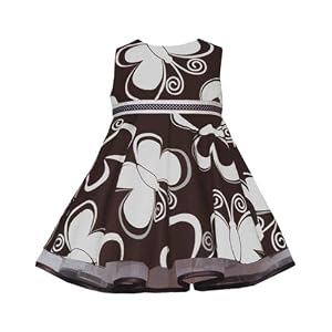Rare Editions Baby/Infant Girls 12M-24M BROWN IVORY BUTTERFLY PRINT Special Occasion Wedding Flower Girl Birthday Party Dress