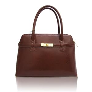 CARBOTTI Italian Designer Ladylike Handbag Tote in Brown or Dove Brown Leather