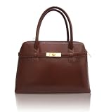 CARBOTTI Italian Designer Ladylike Handbag Tote in Brown or Dove Brown Leather