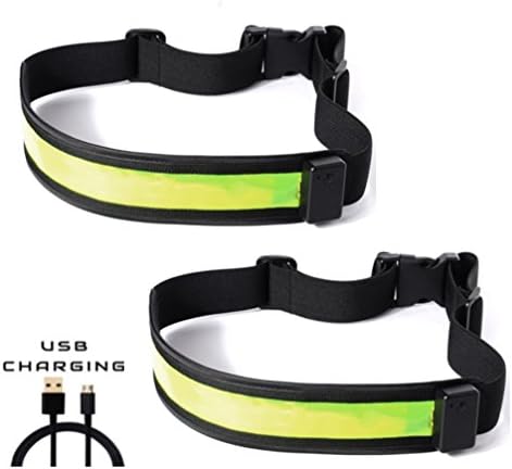 2 PACK - LED Running Belt - USB Rechargeable - High Visibility (Safety Green)