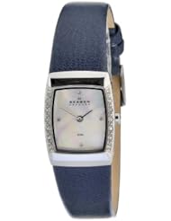 Skagen Womens 684XSSLN Skagen Denmark White Mother-Of-Pearl Square Leather Wo Watch