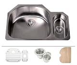 32 Inch Stainless Steel Undermount Double D-bowl Offset Kitchen Sink - 16 Gauge Free Accessories