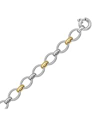 18K Yellow Gold and Sterling Silver Rhodium Plated Cable Motif Chain Bracelet