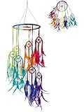 1pce Rainbow Dream Catcher Mobile with 7 Tiered Hoops 22cmD 70cm Long