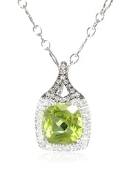Badgley Mischka Fine Jewelry Small Cushion Cut Peridot and White and Champagne Diamonds Pendant Necklace, 18"