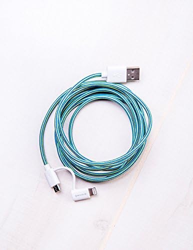 Tech Candy The Dynamic Duo Lightning & Micro-USB Charging Cable, Blue/Green