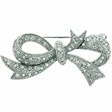 Sterling Silver Simulated Diamond cz Pave Bow Pin